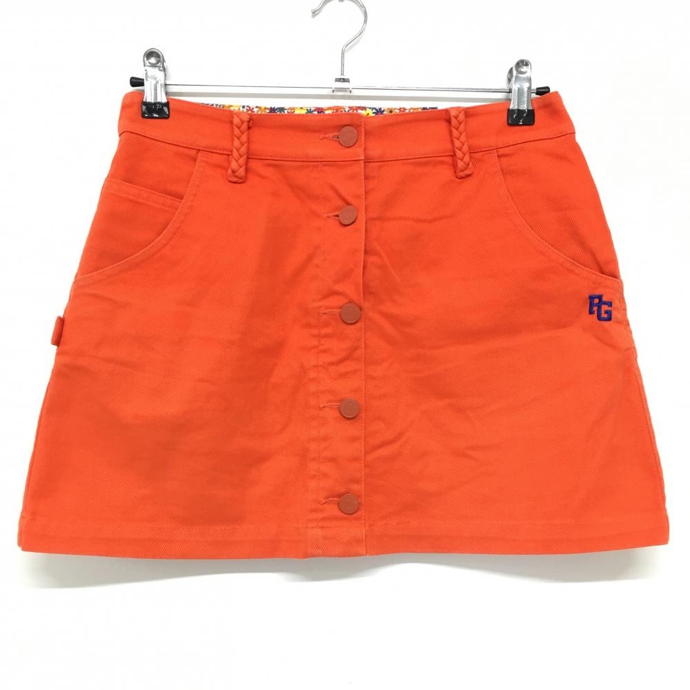パーリーゲイツ スカート オレンジ 前ボタン ベルト部裏花柄 30周年  レディース 1(M) ゴルフウェア PEARLY GATES