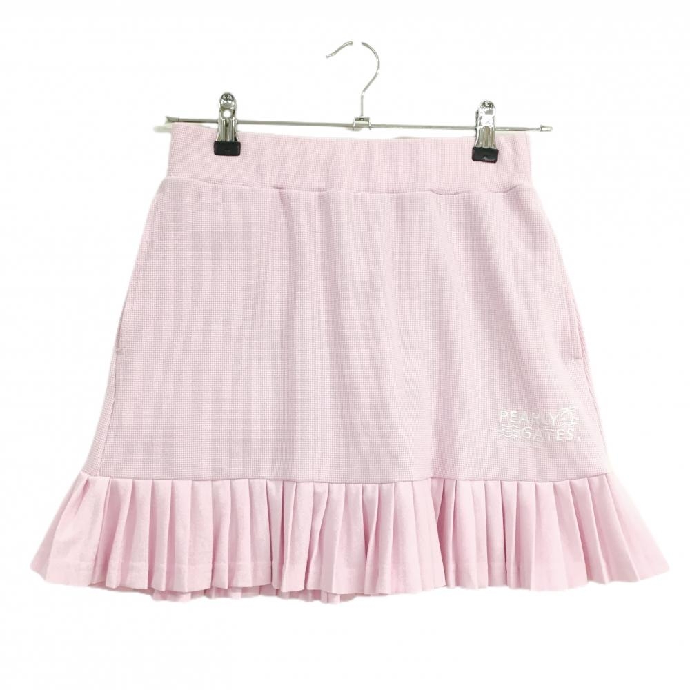 【美品】 パーリーゲイツ スカート ピンク 裾プリーツ ロゴ刺しゅう レディース 0(S) ゴルフウェア PEARLY GATES