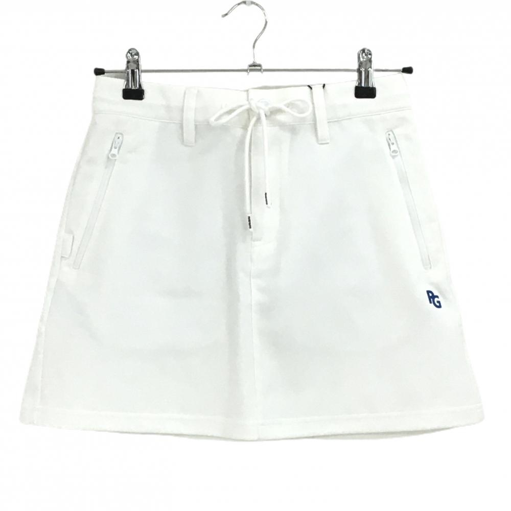 【新品】パーリーゲイツ スカート 白×ブルー ロゴプリント ウエスト紐 レディース 0(S) ゴルフウェア PEARLY GATES