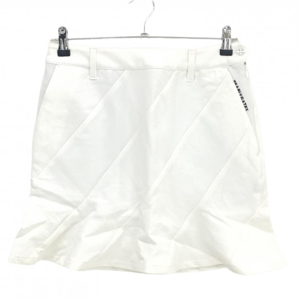 【新品】パーリーゲイツ スカート 白 斜めストライプ調 ロゴ刺しゅう レディース 1(M) ゴルフウェア PEARLY GATES