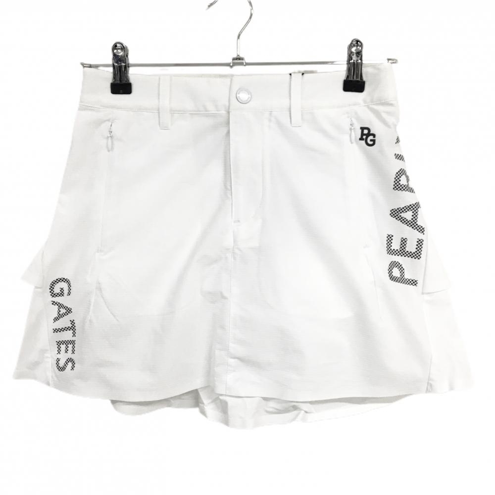 【新品】パーリーゲイツ スカート 白×黒 バックフリル サイドロゴプリント メッシュ裏地 レディース 1(M) ゴルフウェア PEARLY GATES