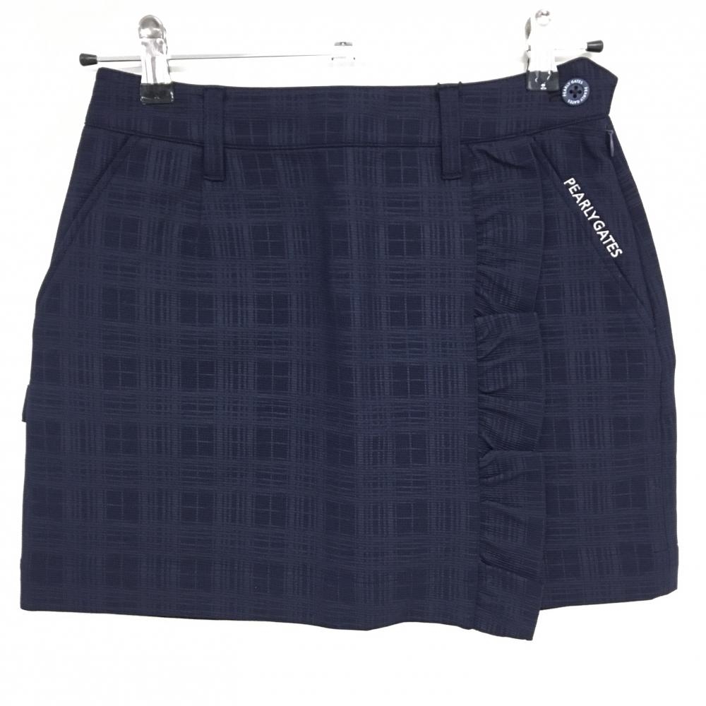 【新品】パーリーゲイツ スカート ネイビー チェック柄 フロントフリル 抗菌 消臭 レディース 0(S) ゴルフウェア PEARLY GATES