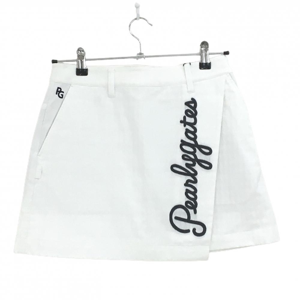 【新品】パーリーゲイツ スカート 白×ネイビー 地模様 ビックロゴ 抗菌 消臭 レディース 0(S) ゴルフウェア PEARLY GATES