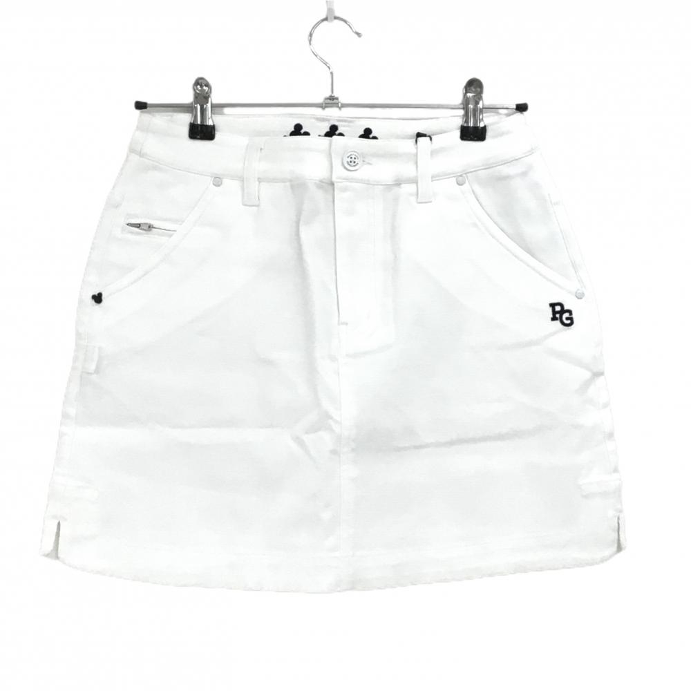 【新品】パーリーゲイツ×Disney スカート 白 ロゴネイビー ミッキーワッペン ストレッチ レディース 0(S) ゴルフウェア PEARLY GATES