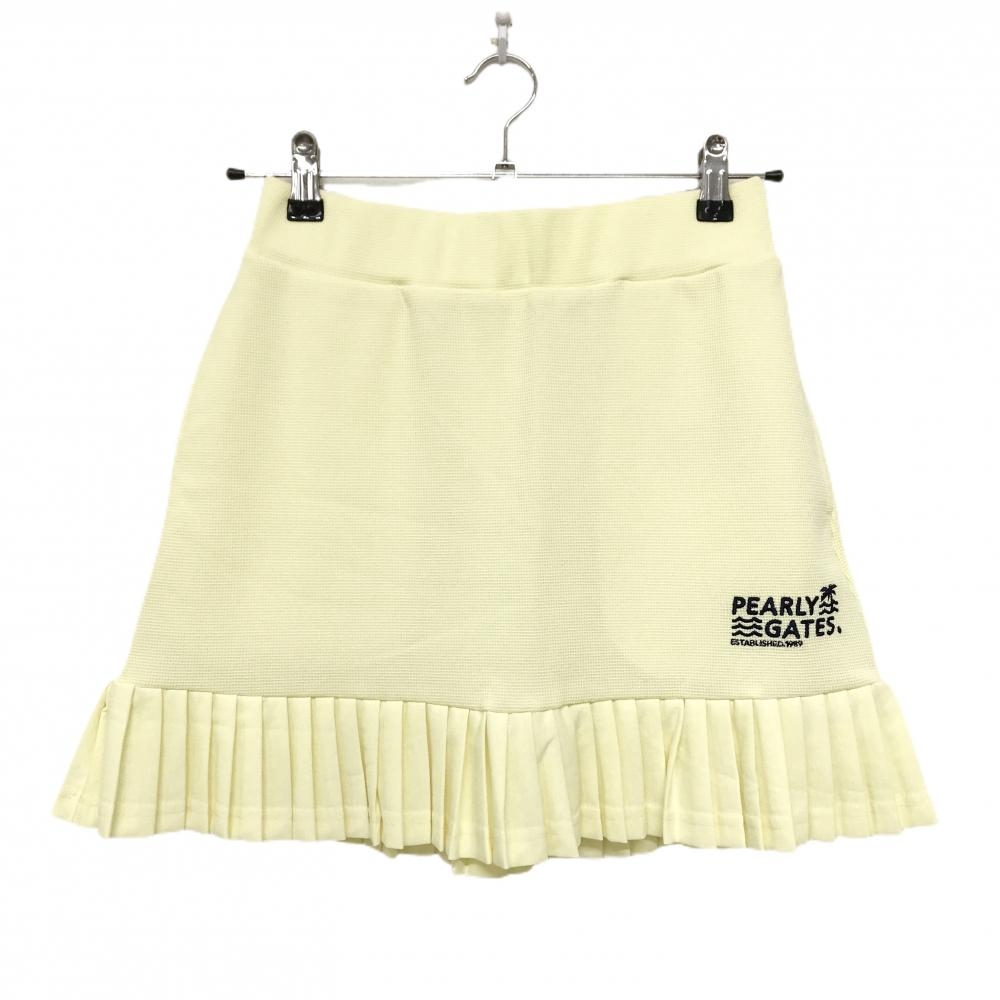 【新品】パーリーゲイツ スカート イエロー系 裾プリーツ 織生地 ウエストゴム ロゴ刺しゅう レディース 1(M) ゴルフウェア PEARLY GATES