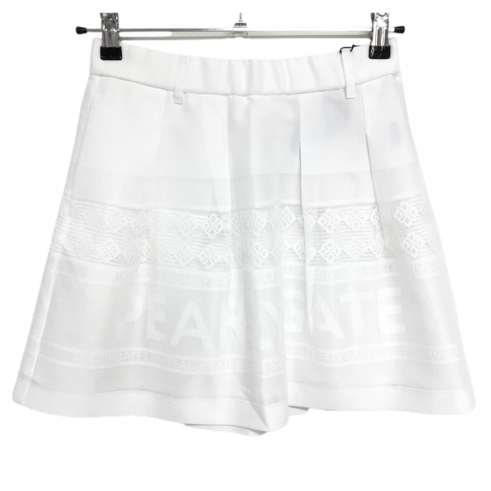 【新品】パーリーゲイツ スカート 白 表地レース 裏地付き ビッグロゴ レディース 1(M) ゴルフウェア PEARLY GATES
