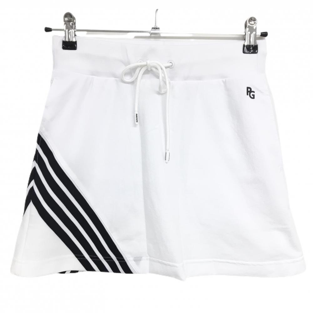 【新品】パーリーゲイツ スカート 白×黒 4ライン ウエストゴム 調節紐 裏地メッシュ レディース 1(M) ゴルフウェア PEARLY GATES