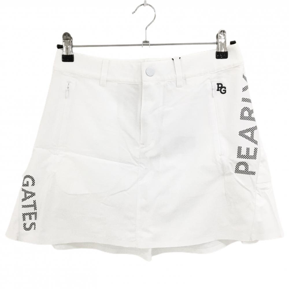 【新品】パーリーゲイツ スカート 白×黒 格子柄織生地 後ろフリル 一部パンチング レディース 1 ゴルフウェア PEARLY GATES