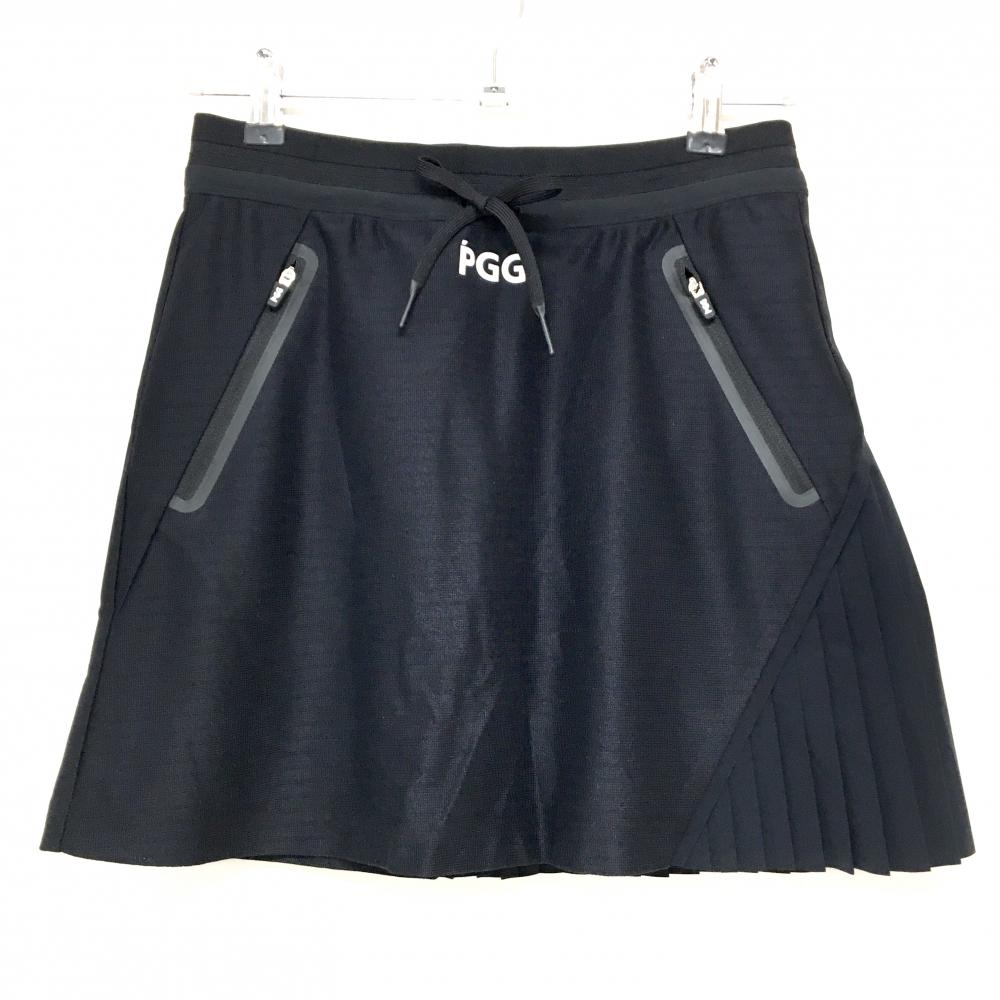 【新品】PGGパーリーゲイツ スカート 黒×白 一部プリーツ ボーダー調メッシュ生地 裏地付き レディース 0(S) ゴルフウェア PEARLY GATES