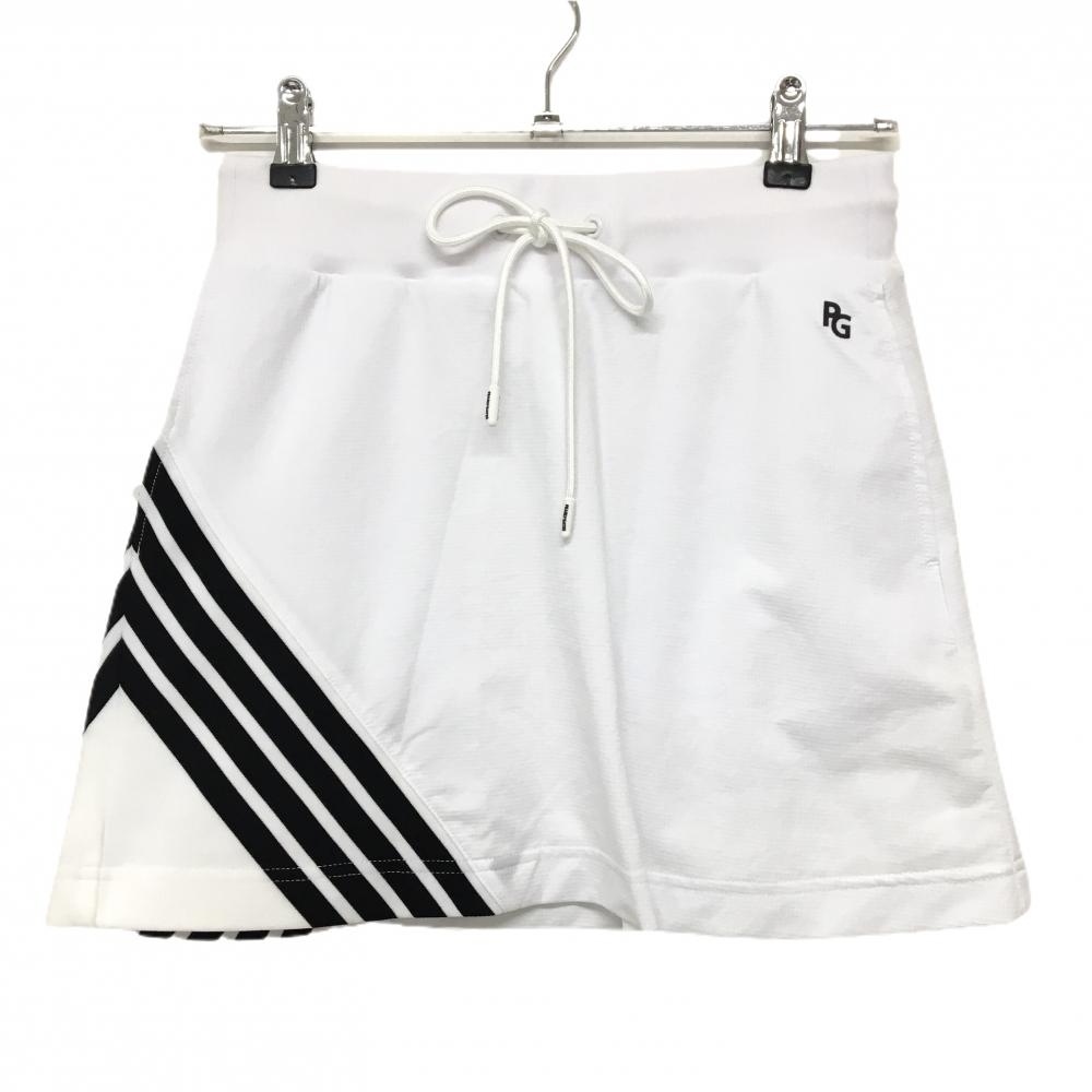 【新品】パーリーゲイツ スカート 白×黒 格子柄織生地 4ライン ウエストゴム 調節紐  レディース 0(S) ゴルフウェア PEARLY GATES
