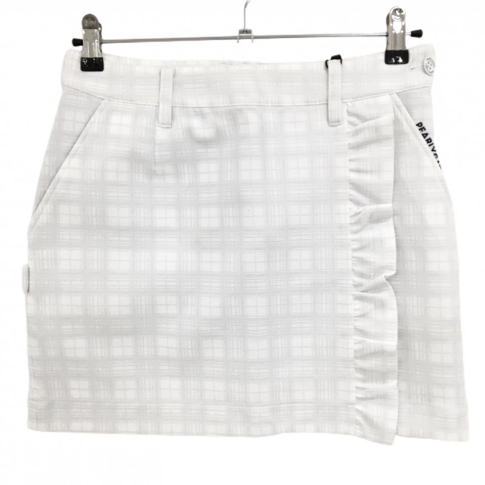 【新品】パーリーゲイツ スカート 白×ライトグレー チェック柄 一部フリル ロゴ刺しゅ レディース 1 ゴルフウェア PEARLY GATES