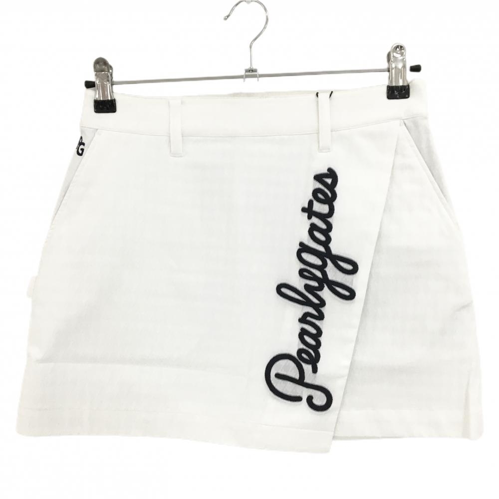 【新品】パーリーゲイツ スカート 白×黒 総柄地模様 フロントロゴ レディース 0(S) ゴルフウェア PEARLY GATES