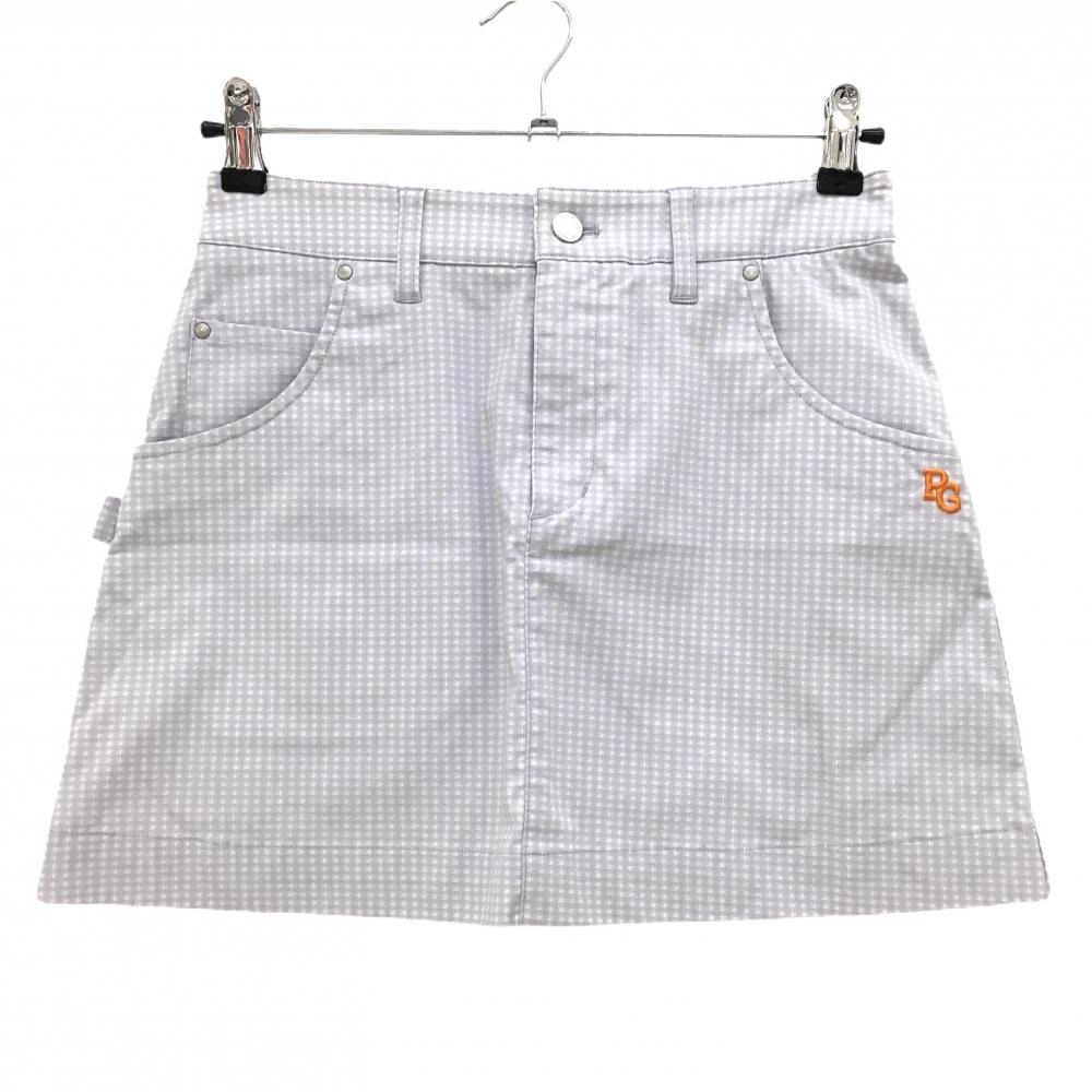 【美品】パーリーゲイツ スカート 白×ライトグレー系 ギンガムチェック ロゴ刺しゅう レディース 0(S) ゴルフウェア PEARLY GATES