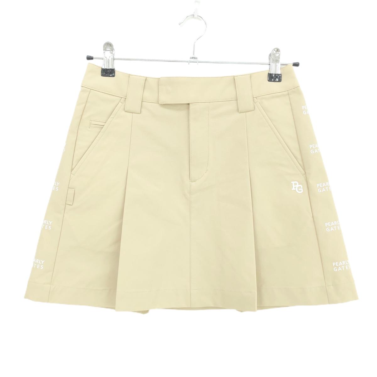 【超美品】パーリーゲイツ スカート ベージュ×白 サイドロゴプリント  レディース 0(S) ゴルフウェア 2025年モデル PEARLY GATES