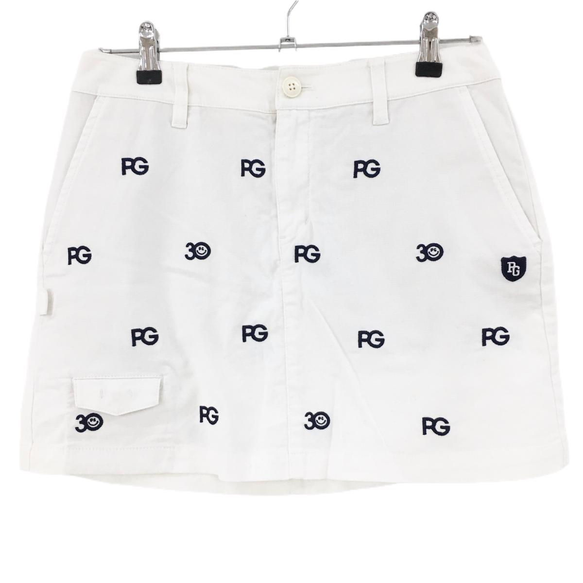 【超美品】パーリーゲイツ スカート 白×ネイビー ロゴ総柄 30周年 ニコちゃん スマイル  レディース 2(L) ゴルフウェア PEARLY GATES