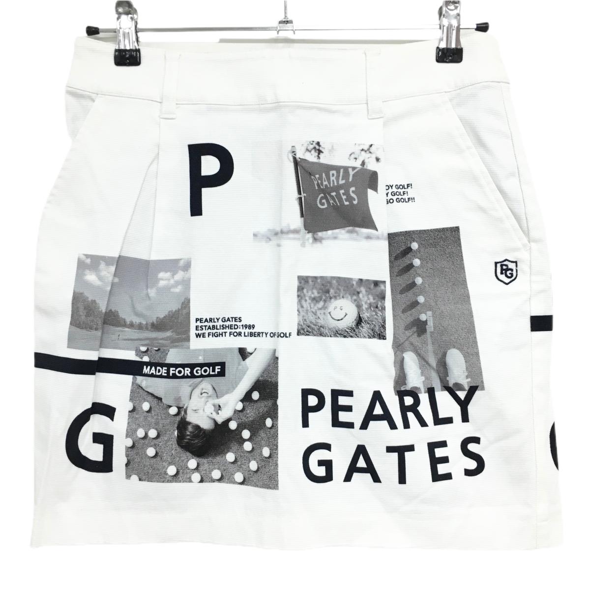 【美品】パーリーゲイツ スカート 白×グレー 総柄 ゴルフボール レディース 1(M) ゴルフウェア PEARLY GATES