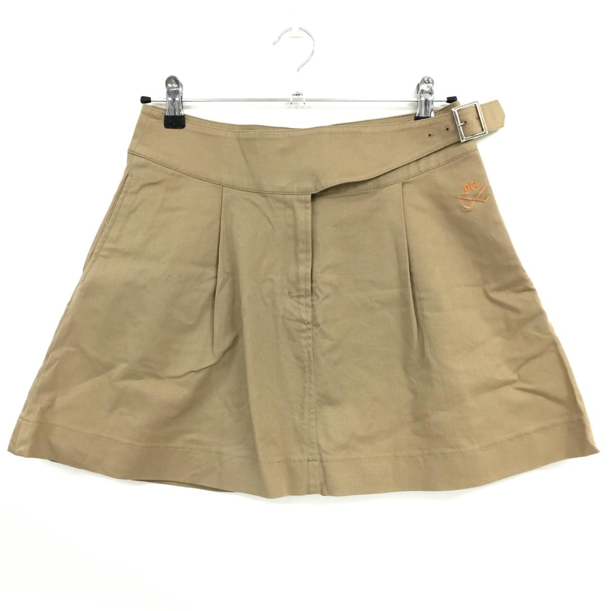 【超美品】パーリーゲイツ スカート ライトブラウン ポケット口ロゴ刺しゅう コットン混 レディース 2(L) ゴルフウェア PEARLY GATES
