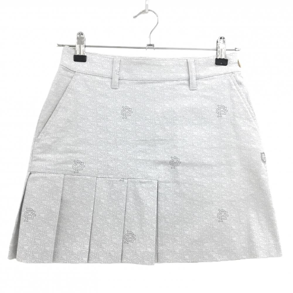 パーリーゲイツ スカート ライトグレー系 英字総柄 裾プリーツ レディース 00(XS) ゴルフウェア PEARLY GATES