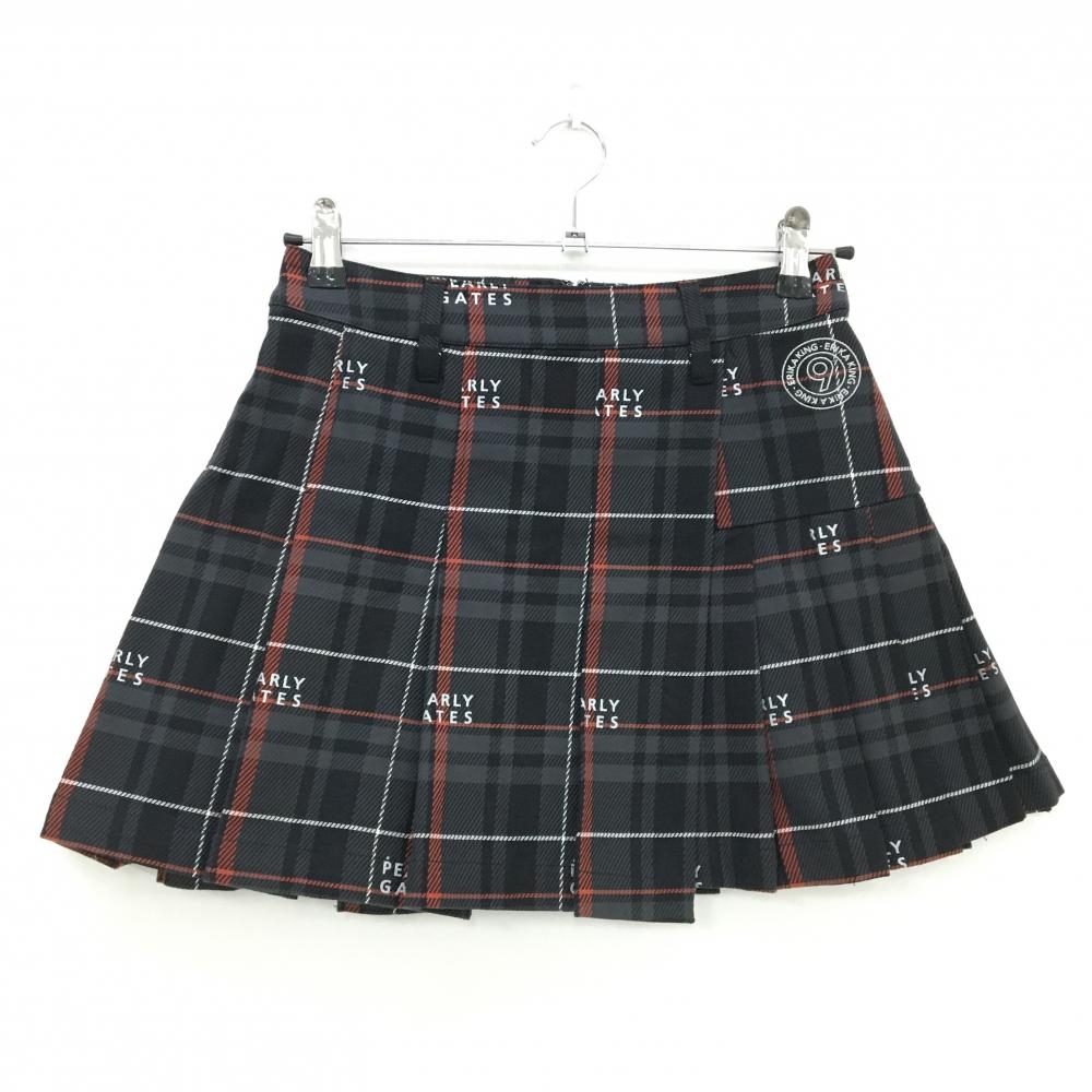 【超美品】パーリーゲイツ プリーツスカート グレー×黒 チェック ロゴ総柄 レディース 00(XS) ゴルフウェア PEARLY GATES