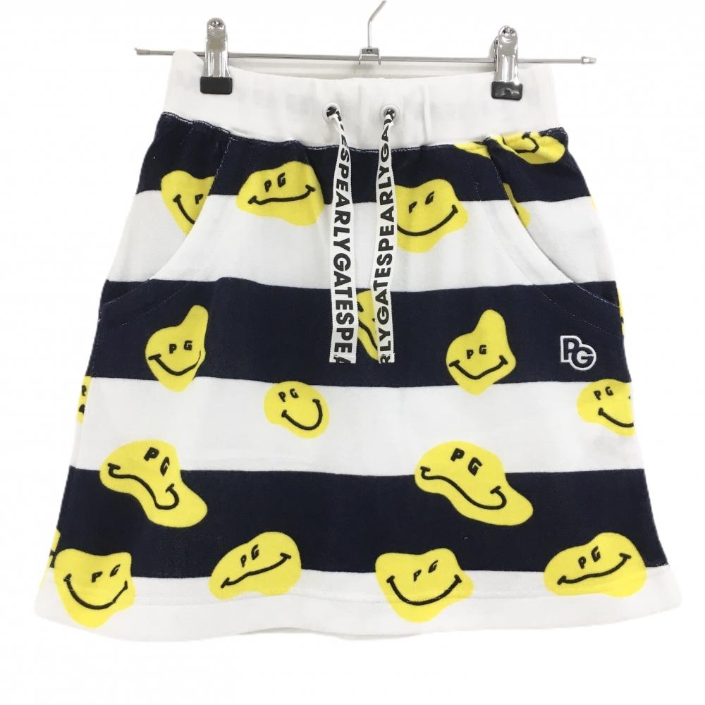 【新品】パーリーゲイツ スカート 白×ネイビー ボーダー TOKENIKO パイル地 ウエストゴム  レディース 00(XS) ゴルフウェア PEARLY GATES