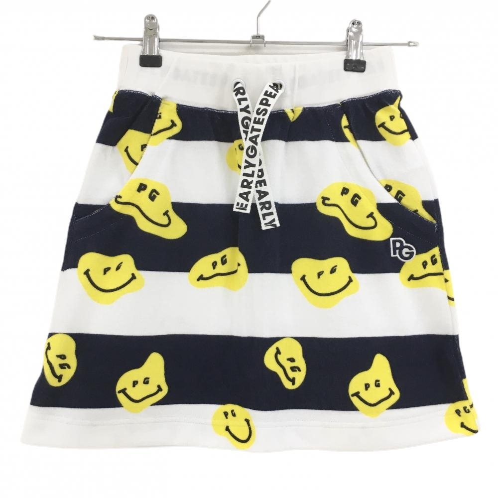 【新品】パーリーゲイツ スカート 白×ネイビー ボーダー TOKENIKO パイル地 ウエストゴム  レディース 00(XS) ゴルフウェア PEARLY GATES