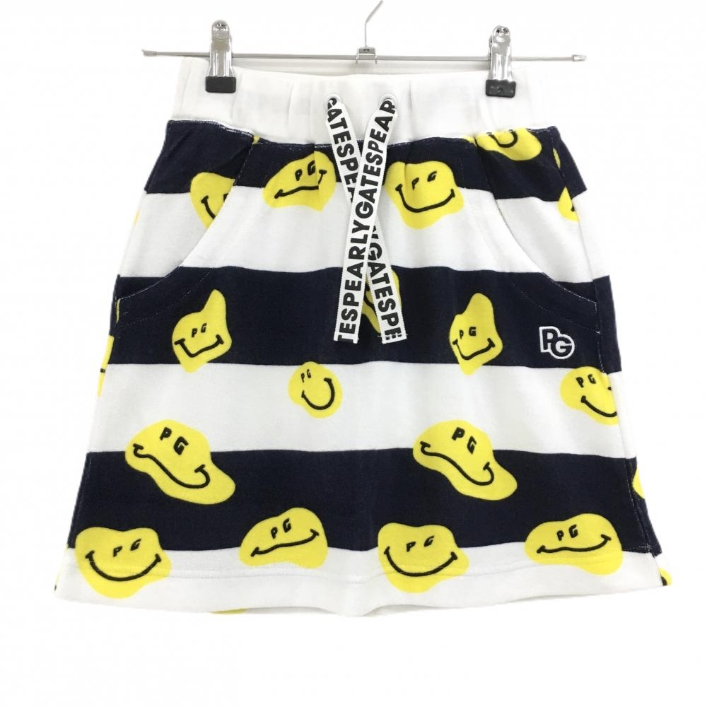 【新品】パーリーゲイツ スカート 白×ネイビー ボーダー TOKENIKO パイル地 ウエストゴム レディース 00(XS) ゴルフウェア PEARLY GATES