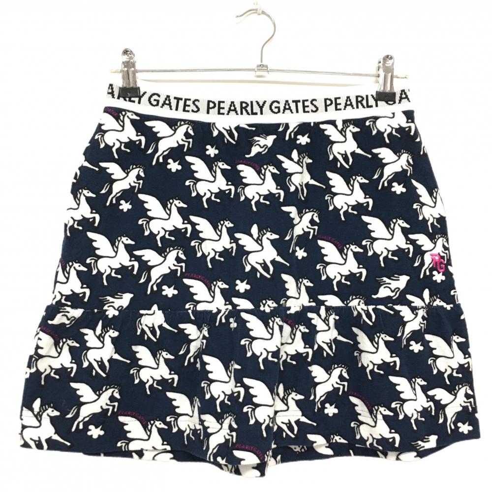 【新品】パーリーゲイツ スカート ネイビー×白 ペガサス柄 パイル地 ウエストゴム レディース 1(M) ゴルフウェア PEARLY GATES