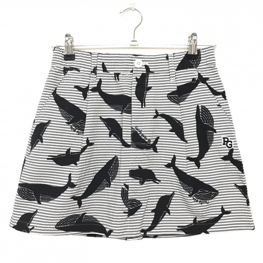 【新品】パーリーゲイツ スカート 白×グレー×黒 総柄 イルカ クジラ ボーダー レディース S ゴルフウェア PEARLY GATES