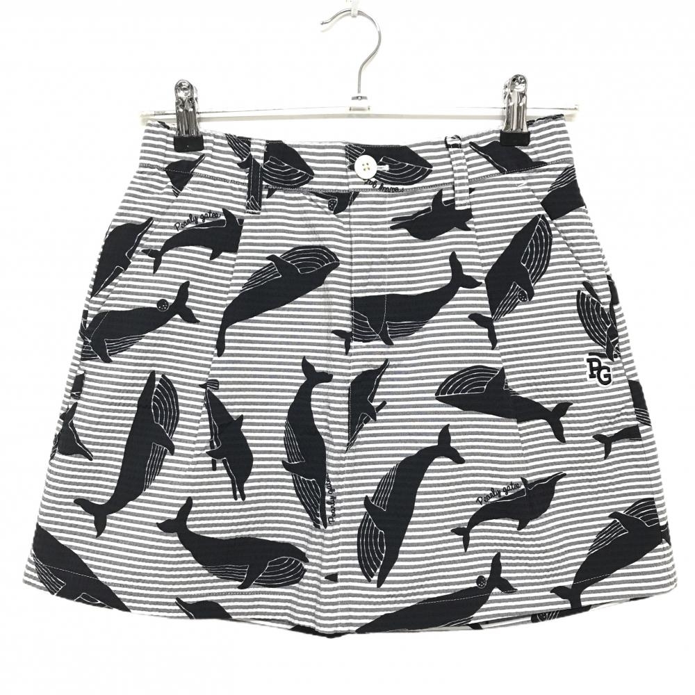 【新品】パーリーゲイツ スカート 白×グレー×黒 総柄 イルカ クジラ ボーダー  レディース 0(S) ゴルフウェア PEARLY GATES