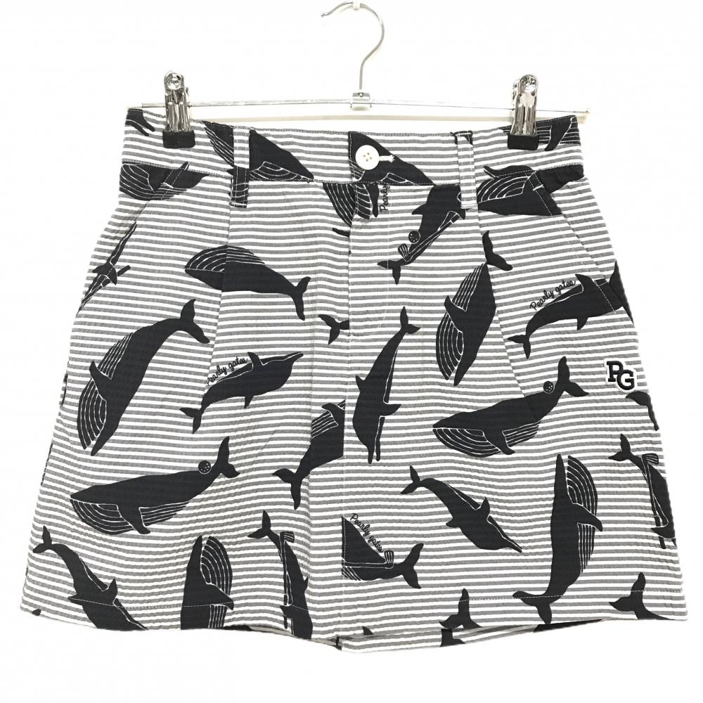 【新品】パーリーゲイツ スカート 白×グレー×黒 総柄 イルカ クジラ ボーダー  レディース 0(S) ゴルフウェア PEARLY GATES
