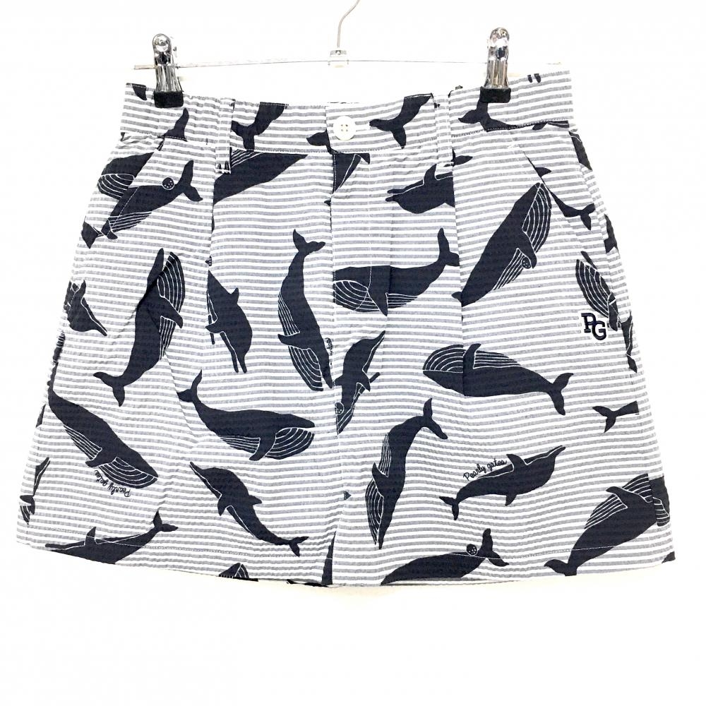 【新品】パーリーゲイツ スカート 白×グレー×黒 総柄 イルカ クジラ ボーダー レディース 1(M) ゴルフウェア PEARLY GATES