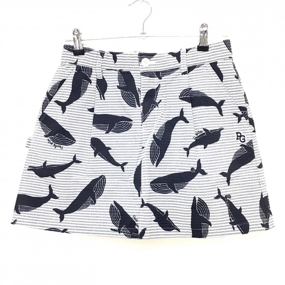 【新品】パーリーゲイツ スカート 白×グレー×黒 総柄 イルカ クジラ ボーダー レディース 1(M) ゴルフウェア PEARLY GATES