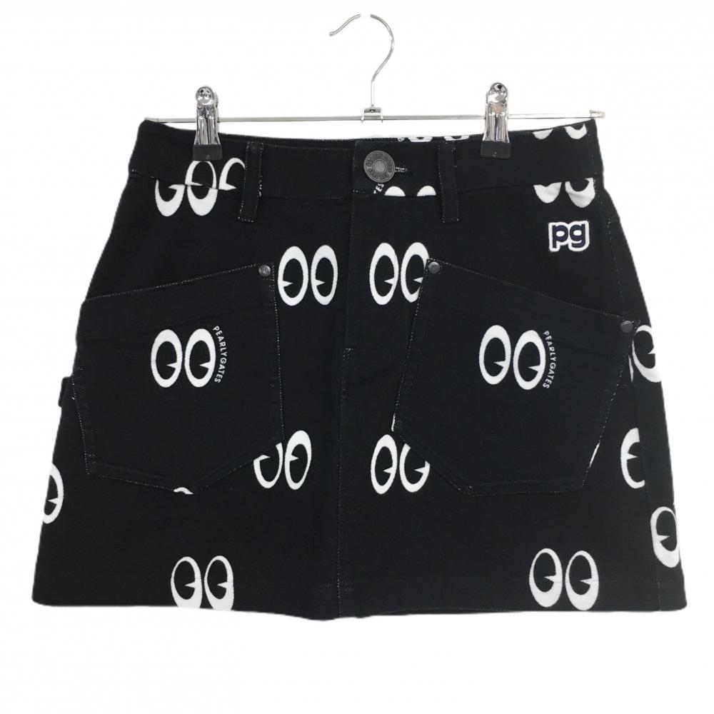 【超美品】パーリーゲイツ スカート ダークネイビー×白 目玉総柄 表微起毛 レディース 00(XS) ゴルフウェア PEARLY GATES