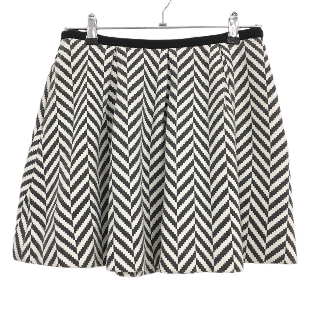 【美品】パーリーゲイツ スカート 白×グレー ギザギザヘリンボーン調 ウール混 裏地付 レディース 0(S) ゴルフウェア PEARLY GATES