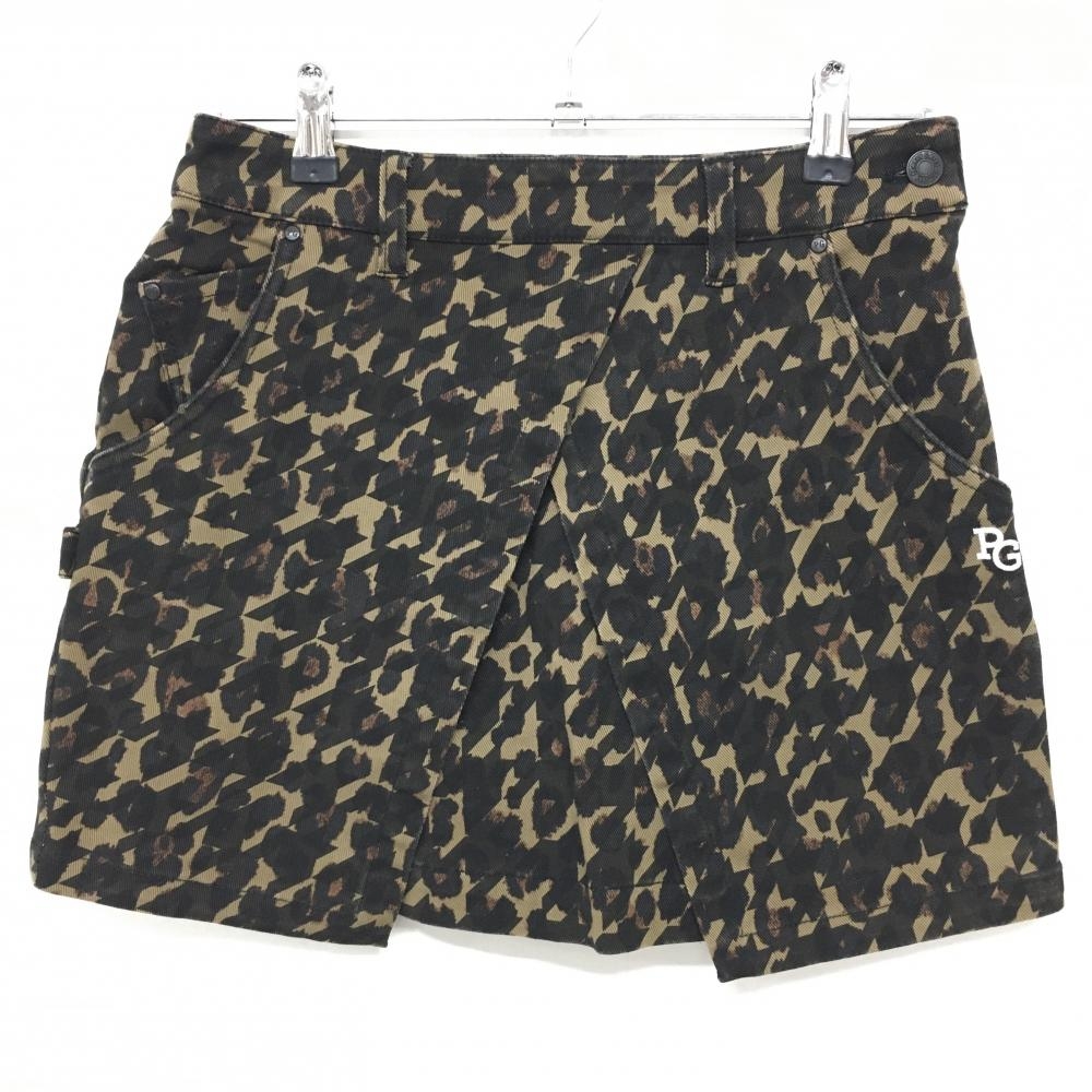 【美品】パーリーゲイツ スカート ベージュ×黒系 レオパード 千鳥格子 ストレッチ 色褪せ少 レディース  ゴルフウェア PEARLY GATES
