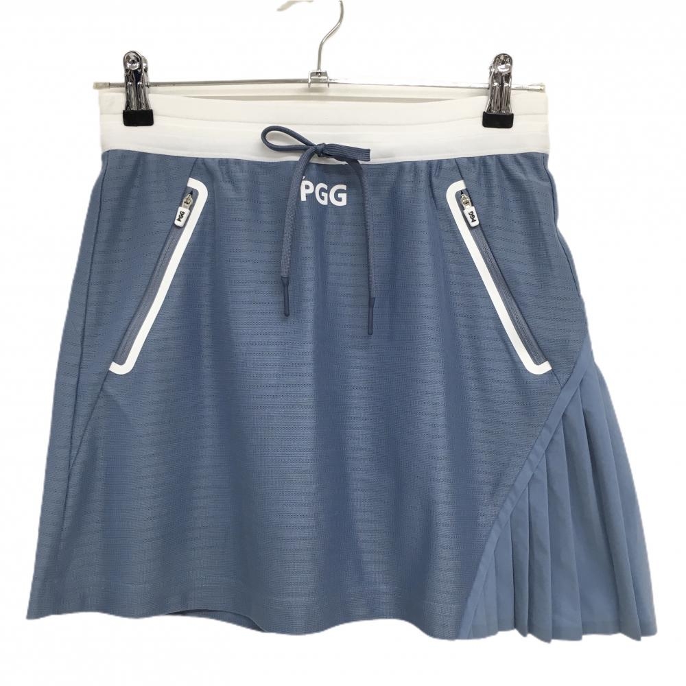 【美品】PGGパーリーゲイツ スカート グレーブルー×白 裏地付き フロントロゴ  レディース 0(S) ゴルフウェア PEARLY GATES