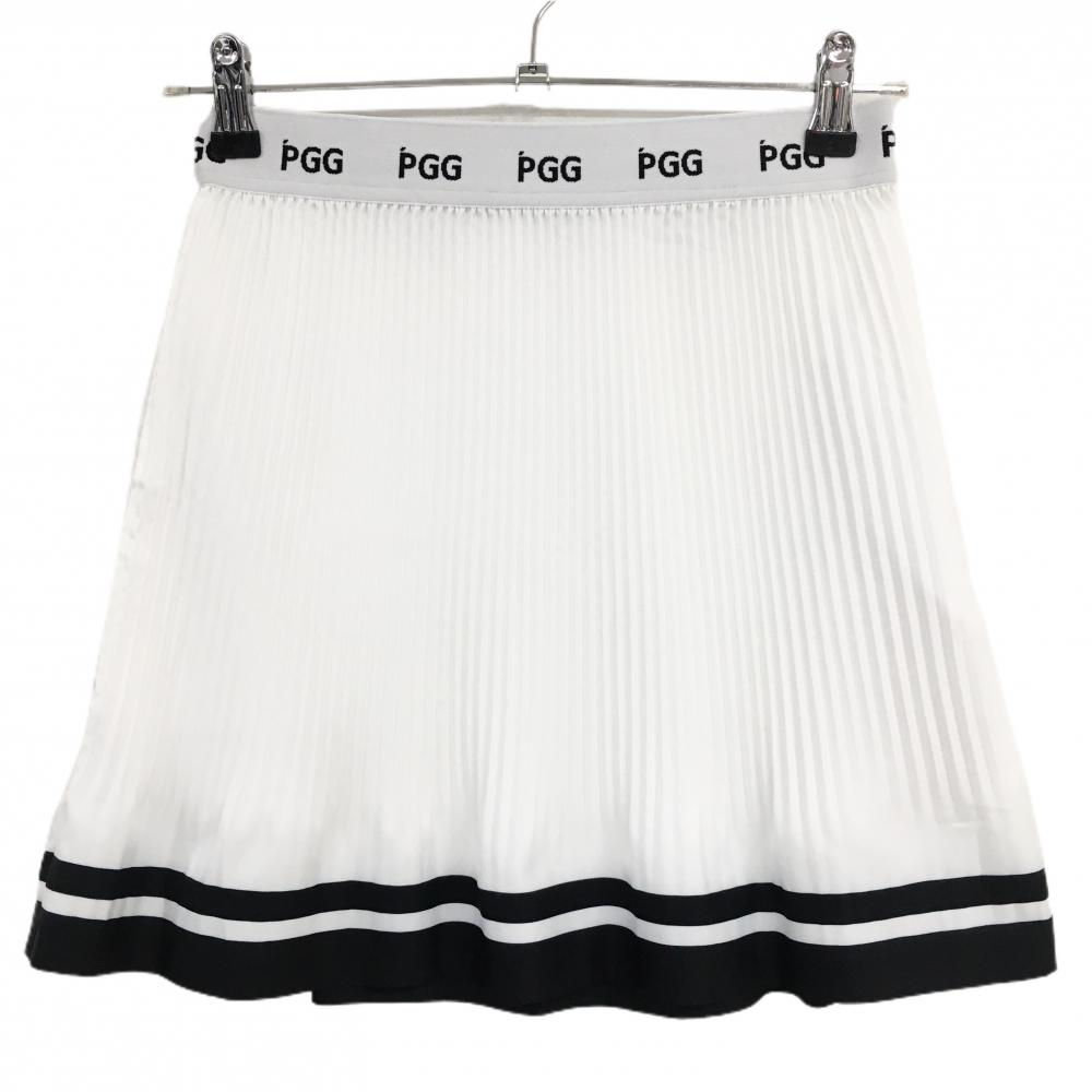 【超美品】PGGパーリーゲイツ スカート 白×黒 プリーツ 裾ライン ウエストゴム レディース 0(S) ゴルフウェア PEARLY GATES