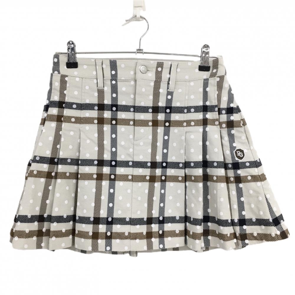 【超美品】パーリーゲイツ プリーツスカート ライトベージュ系×白×ネイビー  レディース 0(S) ゴルフウェア 2025年モデル PEARLY GATES