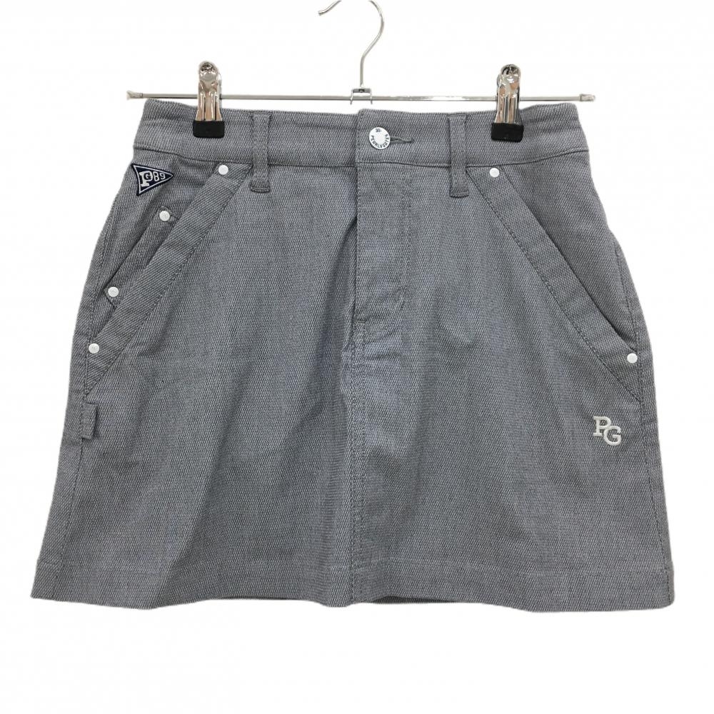【美品】パーリーゲイツ スカート グレー×白 地模様 30周年 裏地ニコちゃん スマイル レディース 00(XS) ゴルフウェア PEARLY GATES