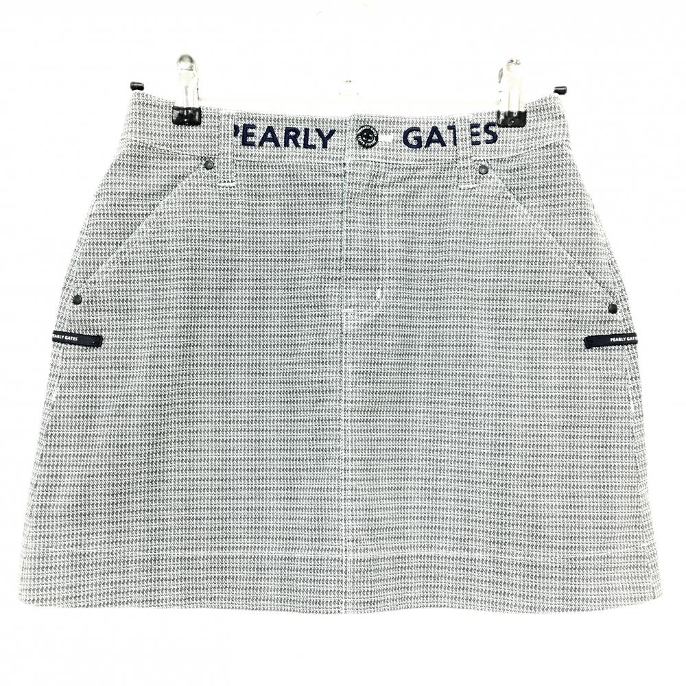【美品】パーリーゲイツ スカート 白×黒 総柄 ウエストロゴネイビー レディース 0(S) ゴルフウェア PEARLY GATES