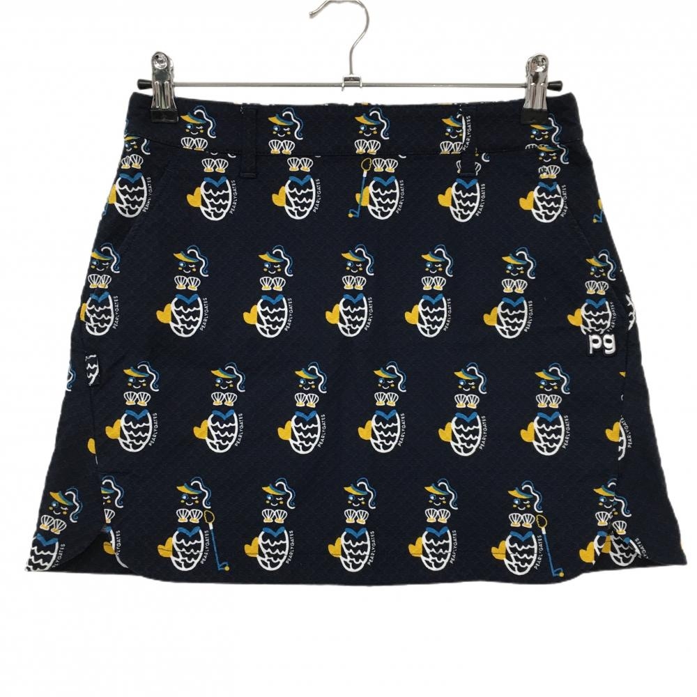【超美品】パーリーゲイツ スカート ネイビー×白×イエロー 人魚姫総柄 レディース 1(M) ゴルフウェア PEARLY GATES