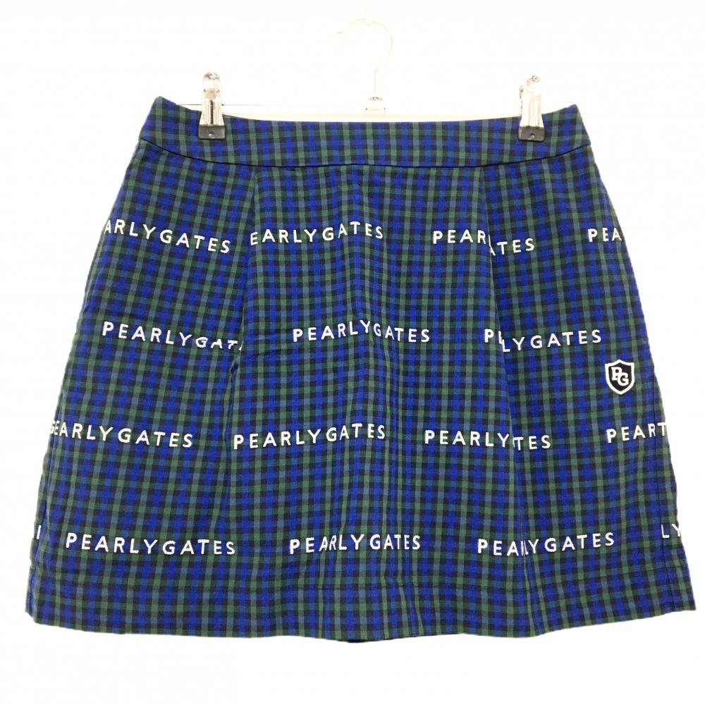 【美品】パーリーゲイツ スカート ネイビー×グリーン チェック ストレッチ  レディース 1(M) ゴルフウェア PEARLY GATES