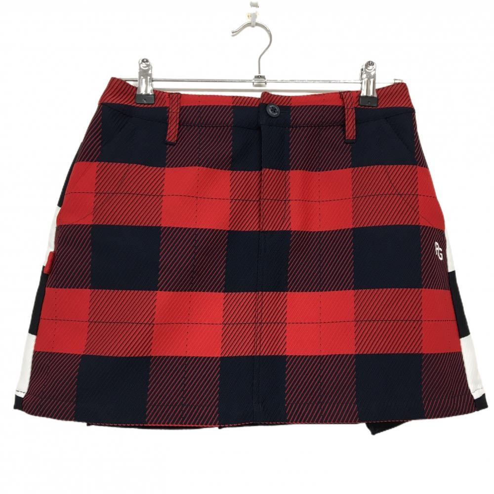 【美品】パーリーゲイツ スカート ネイビー×レッド×白 前面チェック 背面ボーダー  レディース 1(M) ゴルフウェア PEARLY GATES