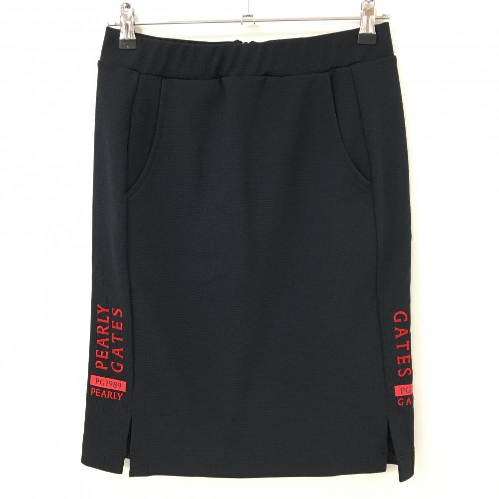 【超美品】パーリーゲイツ ストレッチスカート 黒 ウエストゴム ロゴレッド レディース 1(M) ゴルフウェア PEARLY GATES
