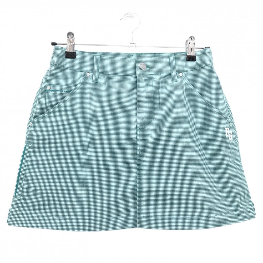 【美品】パーリーゲイツ スカート グリーン×白 ギンガムチェック レディース 0(S) ゴルフウェア PEARLY GATES