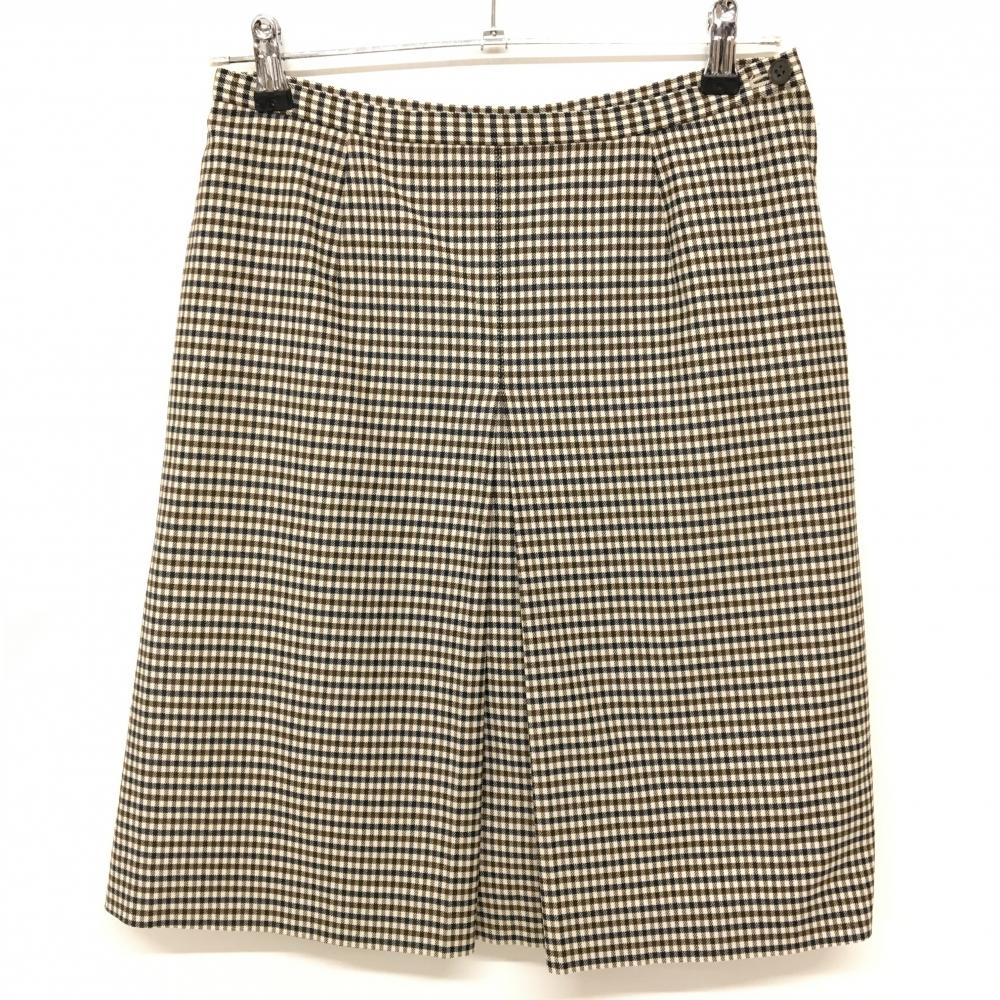 【美品】パーリーゲイツ スカート ベージュ×ネイビー チェック ウール混 内側インナーパンツ  レディース 1(M) ゴルフウェア PEARLY GATES