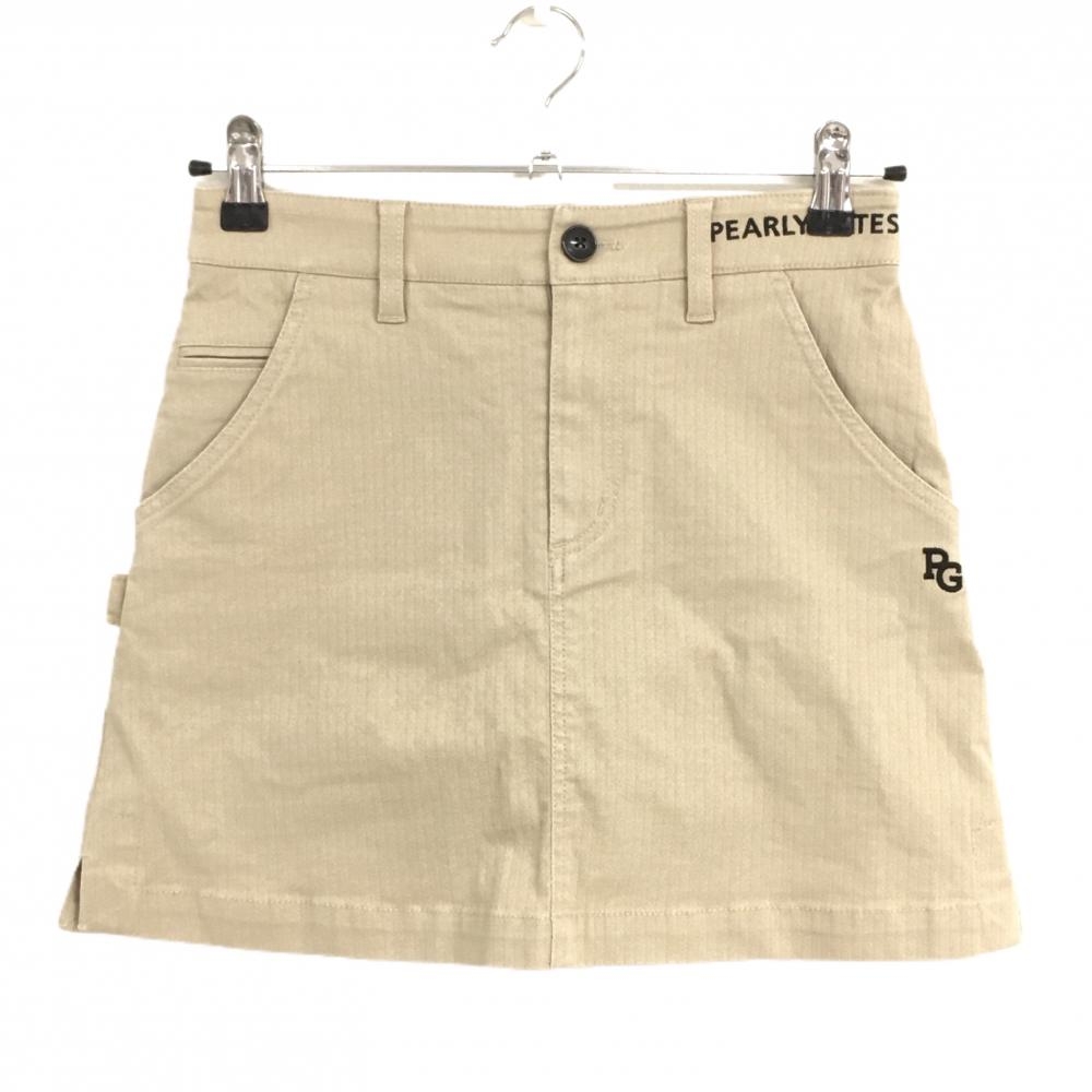【美品】パーリーゲイツ スカート ベージュ 地模様 ロゴ黒  レディース 00(XS) ゴルフウェア PEARLY GATES