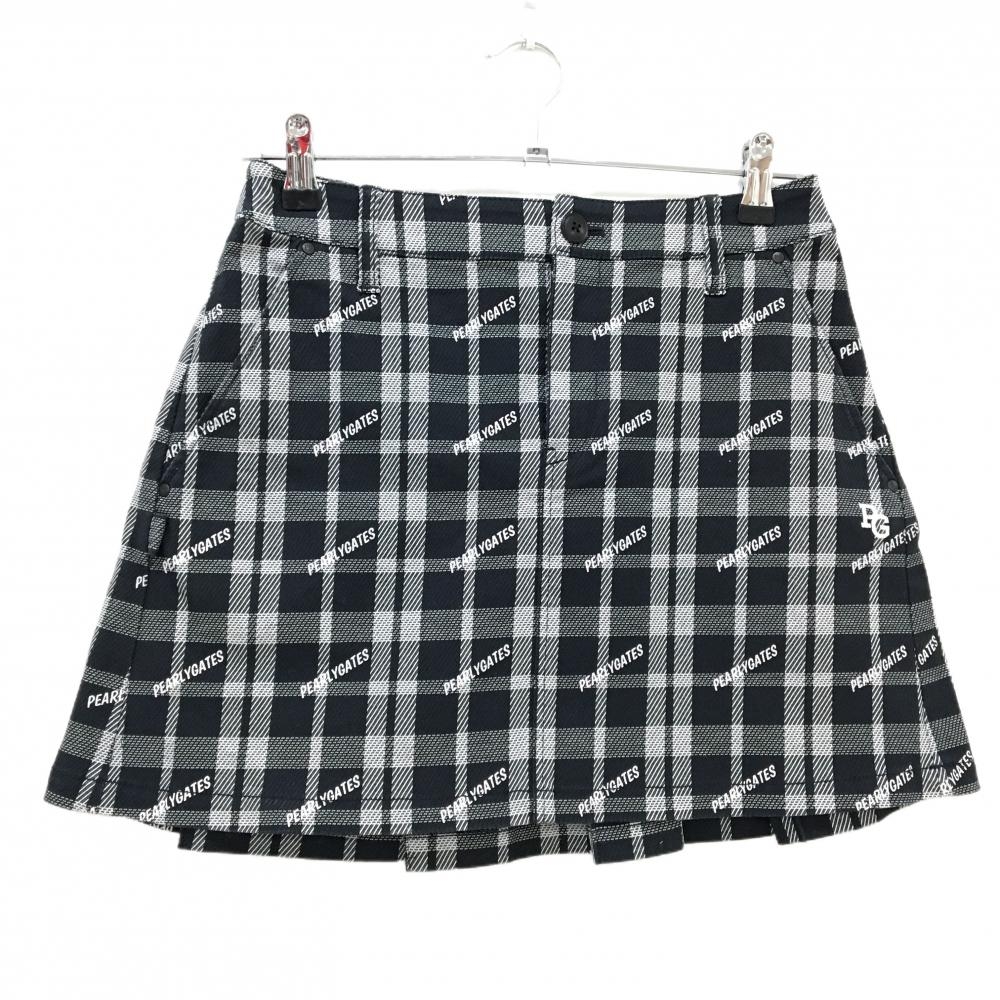 【美品】パーリーゲイツ スカート ネイビー×白 チェック ロゴ  レディース 0(S) ゴルフウェア PEARLY GATES
