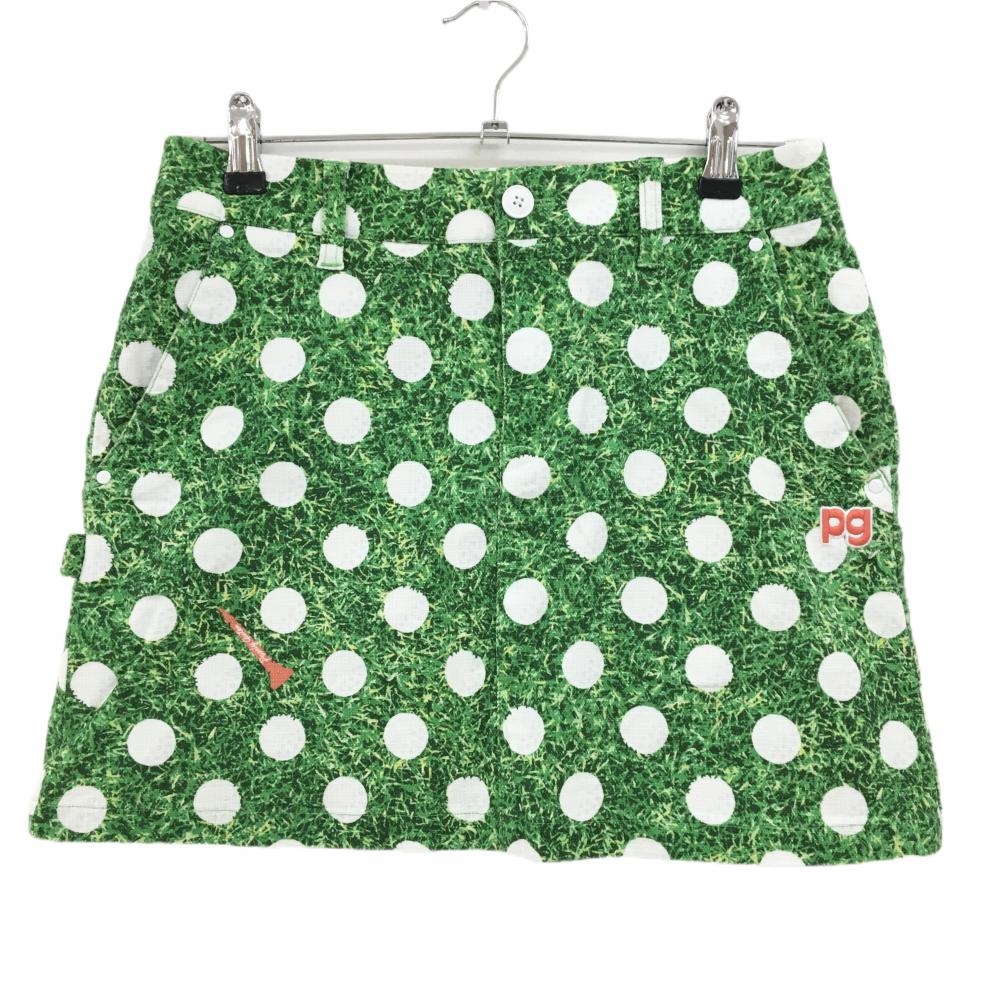 【美品】パーリーゲイツ スカート グリーン×白 芝生・ゴルフボール総柄 ストレッチ 30周年 レディース 1(M) ゴルフウェア PEARLY GATES