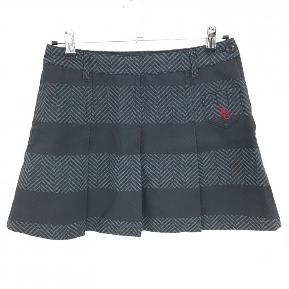 【美品】パーリーゲイツ スカート 黒×グレー ヘリンボーン柄 ボーダー 前面プリーツ レディース 1(M) ゴルフウェア PEARLY GATES